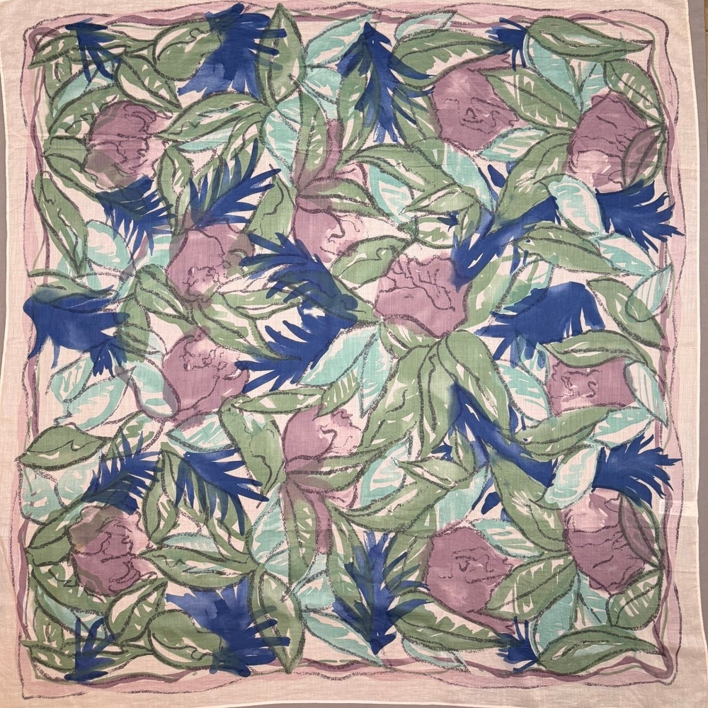 Vintage 1988 Ginnie Johansen Scarf Women OS Purple Green Cotton Floral
